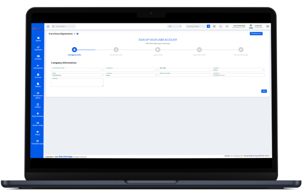 Franchisee Registration Screenshot image